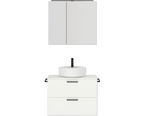 Badmöbel-Set NOBILIA Modern BxHxT 80 x 169,1 x 49 cm Frontfarbe weiß mit Spiegelschrank mit LED-Beleuchtung Griff schwarz 656 Badmöbel-Set NOBILIA Modern BxHxT 80 x 169,1 x 49 cm Frontfarbe weiß mit Spiegelschrank mit LED-Beleuchtung Griff schwarz 656