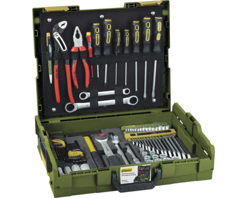 Handwerker-Universal-Werkzeugkoffer Proxxon 355 x 106 x 442 mm Geöffneter Werkzeugkoffer mit Schraubenschlüsseln, Zangen, Schraubendrehern und Steckschlüsseln