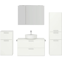 Badmöbel-Set NOBILIA Modern BxHxT 180 x 169,1 x 49 cm Frontfarbe weiß mit Spiegelschrank mit LED-Beleuchtung Unterschrank Midischrank Griff chrom matt 737