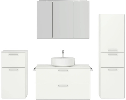 Ensemble de meubles de salle de bains NOBILIA Modern lxhxp 180 x 169,1 x 49 cm couleur de façade blanc avec armoire de toilette à éclairage LED meuble bas armoire midi poignée chrome mat 737