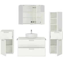 Badmöbel-Set NOBILIA Modern BxHxT 180 x 169,1 x 49 cm Frontfarbe weiß mit Spiegelschrank mit LED-Beleuchtung Unterschrank Midischrank Griff chrom matt 737