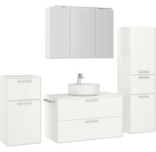 Badmöbel-Set NOBILIA Modern BxHxT 180 x 169,1 x 49 cm Frontfarbe weiß mit Spiegelschrank mit LED-Beleuchtung Unterschrank Midischrank Griff chrom matt 737