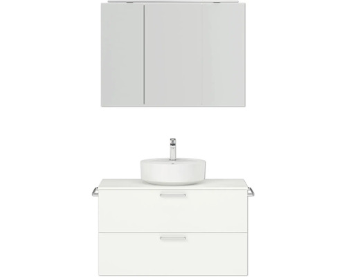 Badmöbel-Set NOBILIA Modern BxHxT 100 x 169,1 x 49 cm Frontfarbe weiß mit Spiegelschrank mit LED-Beleuchtung Griff chrom matt 713