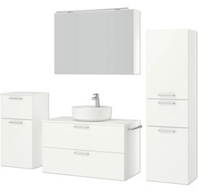 Badmöbel-Set NOBILIA Modern BxHxT 180 x 169,1 x 49 cm Frontfarbe weiß mit Spiegelschrank mit LED-Beleuchtung Unterschrank Midischrank Griff chrom matt 737