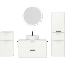 Badmöbel-Set NOBILIA Modern BxHxT 180 x 169,1 x 49 cm Frontfarbe weiß mit Spiegel rund mit LED-Beleuchtung Unterschrank Midischrank Griff schwarz 744