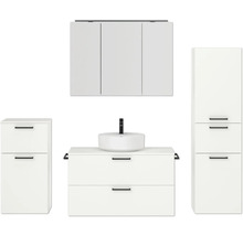 Badmöbel-Set NOBILIA Modern BxHxT 180 x 169,1 x 49 cm Frontfarbe weiß mit Spiegelschrank mit LED-Beleuchtung Unterschrank Midischrank Griff schwarz 736