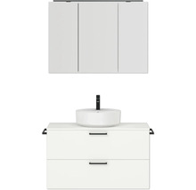 Badmöbel-Set NOBILIA Modern BxHxT 100 x 169,1 x 49 cm Frontfarbe weiß mit Spiegelschrank mit LED-Beleuchtung Griff schwarz 712