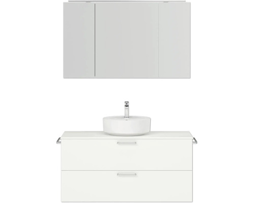 Badmöbel-Set NOBILIA Modern BxHxT 120 x 169,1 x 49 cm Frontfarbe weiß mit Spiegelschrank mit LED-Beleuchtung Griff chrom matt 769