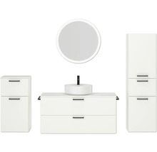 Badmöbel-Set NOBILIA Modern BxHxT 200 x 169,1 x 49 cm Frontfarbe weiß mit Spiegel rund mit LED-Beleuchtung Unterschrank Midischrank Griff schwarz 800
