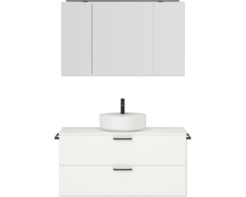 Badmöbel-Set NOBILIA Modern BxHxT 120 x 169,1 x 49 cm Frontfarbe weiß 2-teilig mit Spiegelschrank mit LED-Beleuchtung Griff schwarz 768