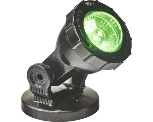 Schwarzer Teichstrahler mit grüner Beleuchtung