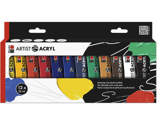 Peinture acrylique Marabu Artist Acryl set 12x 22 mlml Marabu Artist Set de peintures acryliques avec douze tubes de 22 ml