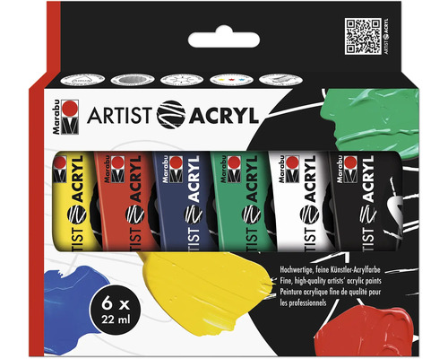 Peinture acrylique Marabu Artist Acryl set 6x 22 mlml Marabu Artist Set de peintures acryliques avec six tubes de 22 ml chacun