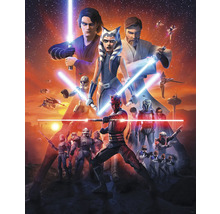 Star Wars : la série animée The Clone Wars avec les personnages Anakin Skywalker, Ahsoka Tano, Obi-Wan Kenobi et Darth Maul