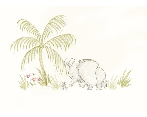 Illustration d''un éléphant et d''une souris sous un palmier