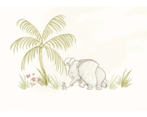 Illustration d''un éléphant avec une souris sous un palmier