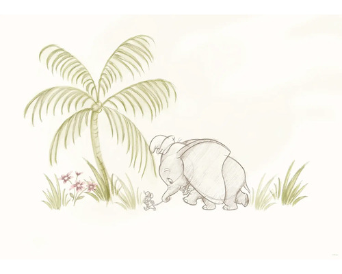 Dessin d''un éléphant avec une souris sous un palmier