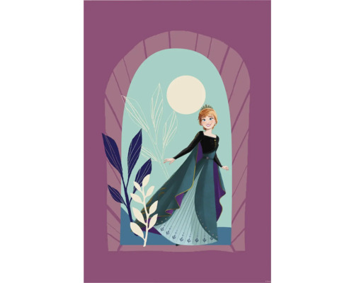 Illustration d''Anna de La Reine des neiges dans un cadre violet avec des plantes