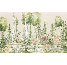 Papier peint avec animaux de la forêt et arbres