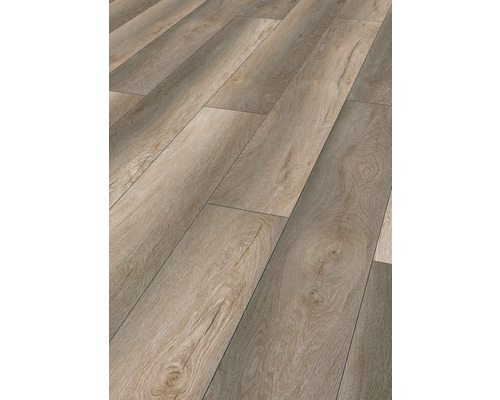 Stratifié Robusto Gnarrenburg chêne titane chêne plancher de maison de campagne 1375 x 188 x 12 mm Stratifié posé avec aspect bois.