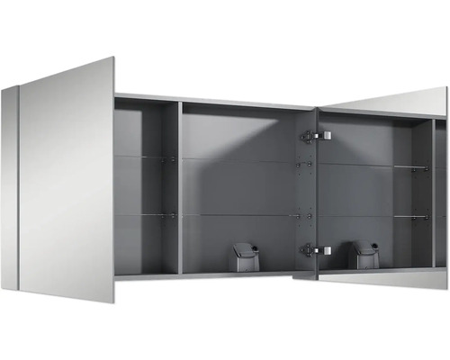 Armoire de toilette ouverte avec étagères