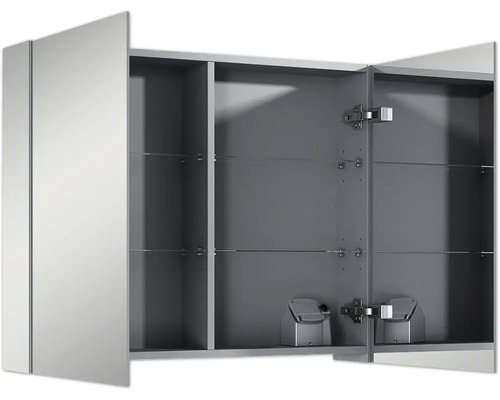 Armoire de toilette ouverte avec étagères en verre pour le rangement de la salle de bain