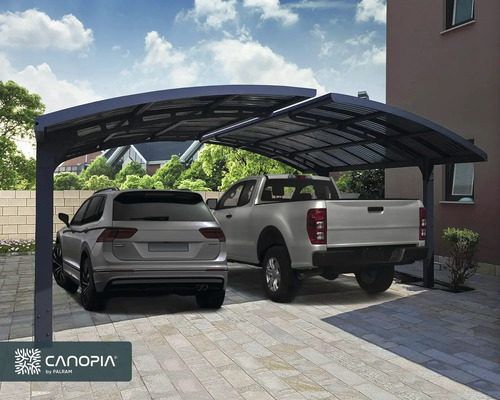 Double abri de voiture avec deux véhicules