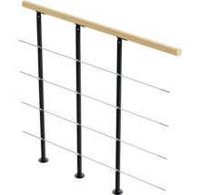 Garde-corps avec main courante en bois et câbles en acier inoxydable