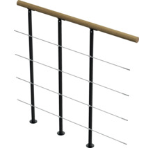 Garde-corps avec main courante en bois et câbles en acier inoxydable
