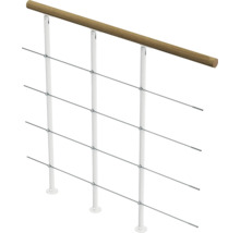 Construction de garde-corps avec main courante en bois et câbles en acier