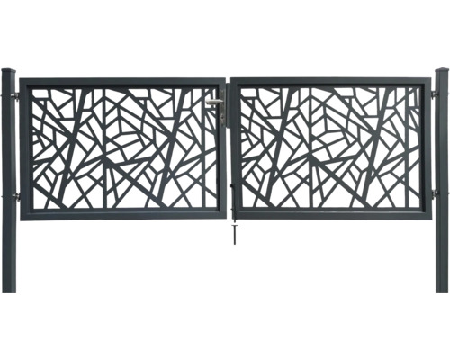 Portail double Amsterdam 300 x 100 cm avec poteau de portail 7,6 x 7,6 cm à sceller dans du béton anthracite