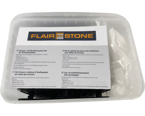 Kit de système de pose et de nivellement pour dalles de terrasse en emballage transparent
