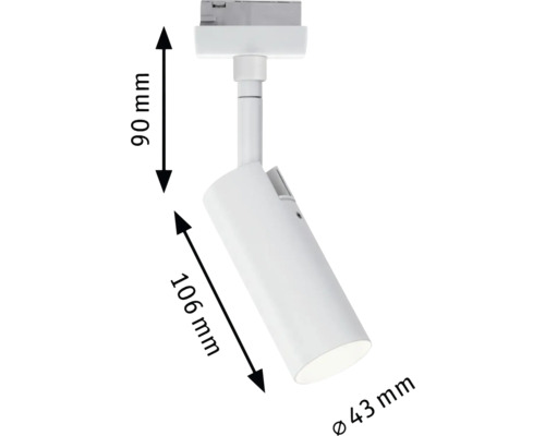 Weisse Stromschienenleuchte mit Abmessungen