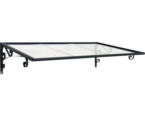 Auvent de porte avec toit transparent et décorations sur les supports