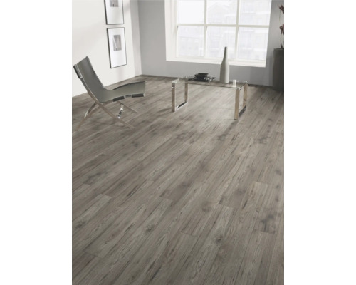 Salon avec sol stratifié imitation bois, chaise et table