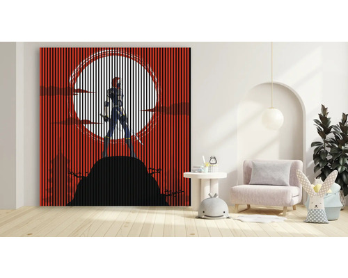 Dekoratives Lamellenbild mit Comicmotiv im Kinderzimmer.