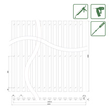 Dessin technique d''une clôture avec des symboles d''outils pour le montage