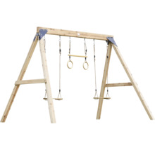 Holzschaukel mit zwei Schaukelsitzen und Turnringen für den Garten