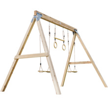 Holzschaukelgerüst mit zwei Schaukeln, Turnringen und Reckstange
