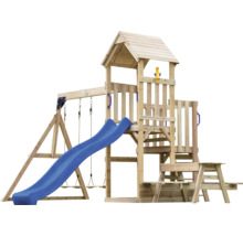 Aire de jeux en bois avec toboggan et balançoire