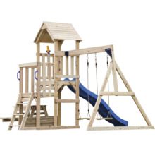 Aire de jeux en bois avec toboggan et balançoire