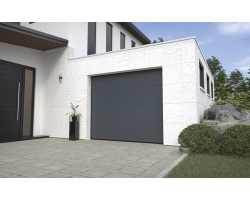 Porte de garage porte sectionnelle Pro 2500x2125 mm Sandgrain Rainure L RAL 7016 avec motorisation, 2 émetteurs portatifs