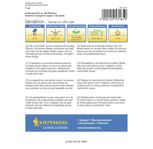 Löwenzahn-Saatgutpackung mit Informationen zu Aussaat, Saattiefe, Keimung, Abstand und Ernte