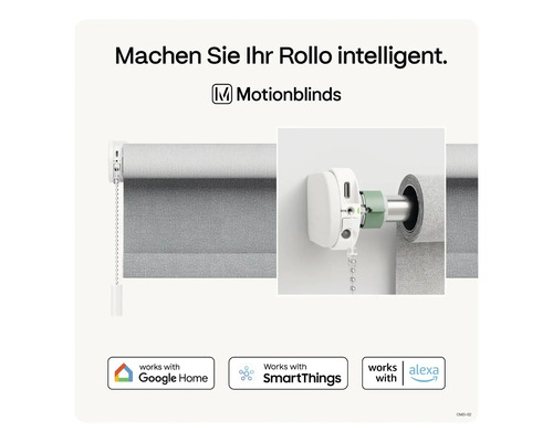Motionblinds Logo: Intelligentes Rollo mit Google Home, SmartThings und Alexa kompatibel.