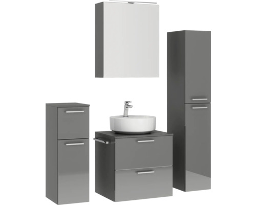 Badezimmer Möbelset mit Waschtisch, Waschbecken, Spiegelschrank und Hochschrank