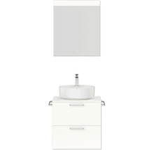 Badmöbel-Set NOBILIA Modern BxHxT 60 x 169,1 x 49 cm Frontfarbe weiß hochglanz mit Spiegel eckig mit LED-Beleuchtung Griff chrom matt 595