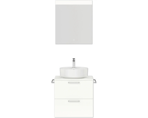 Ensemble de meubles de salle de bains NOBILIA Modern lxhxp 60 x 169,1 x 49 cm couleur de façade blanc haute brillance avec miroir rectangulaire à éclairage LED poignée chrome mat 595