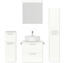 Badmöbel-Set NOBILIA Modern BxHxT 140 x 169,1 x 49 cm Frontfarbe weiß hochglanz mit Spiegel mit LED-Beleuchtung Unterschrank Midischrank Griff chrom matt 619
