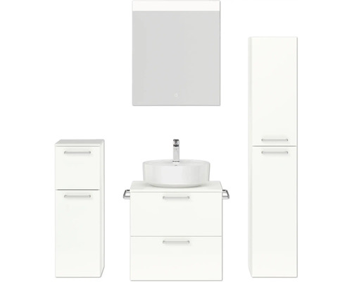 Badmöbel-Set NOBILIA Modern BxHxT 140 x 169,1 x 49 cm Frontfarbe weiß hochglanz mit Spiegel mit LED-Beleuchtung Unterschrank Midischrank Griff chrom matt 619