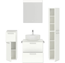 Badmöbel-Set NOBILIA Modern BxHxT 140 x 169,1 x 49 cm Frontfarbe weiß hochglanz mit Spiegel mit LED-Beleuchtung Unterschrank Midischrank Griff chrom matt 619